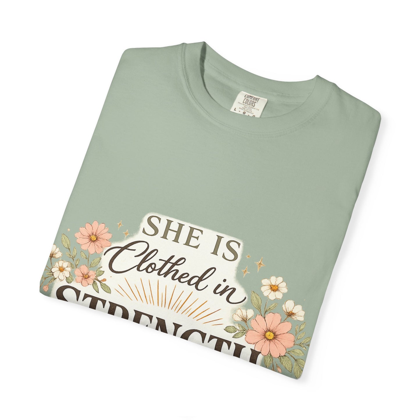 Proverbs 31:25 'Clothed in Strength' Christian T-Shirt — Faith & Motherhood