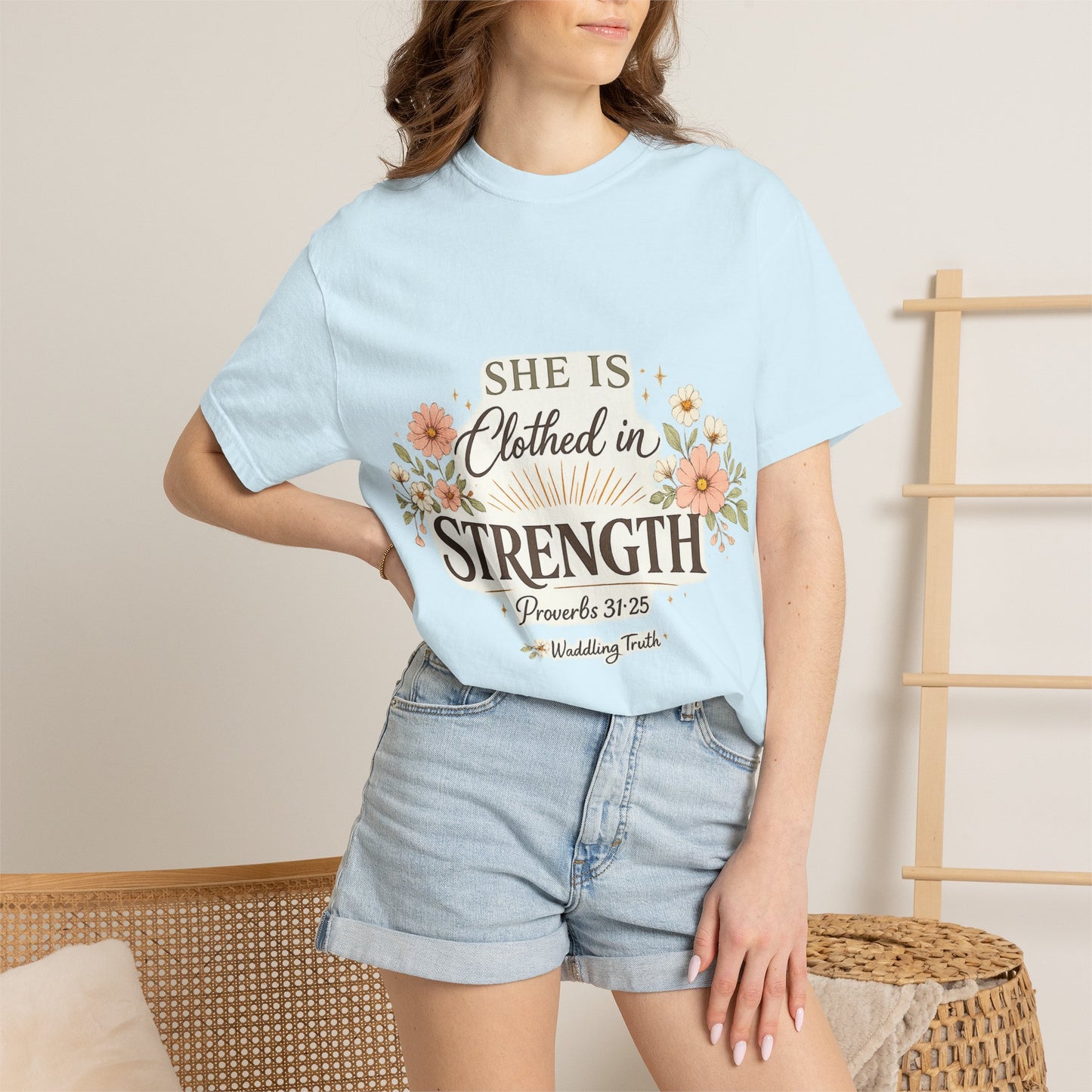 Proverbs 31:25 'Clothed in Strength' Christian T-Shirt — Faith & Motherhood