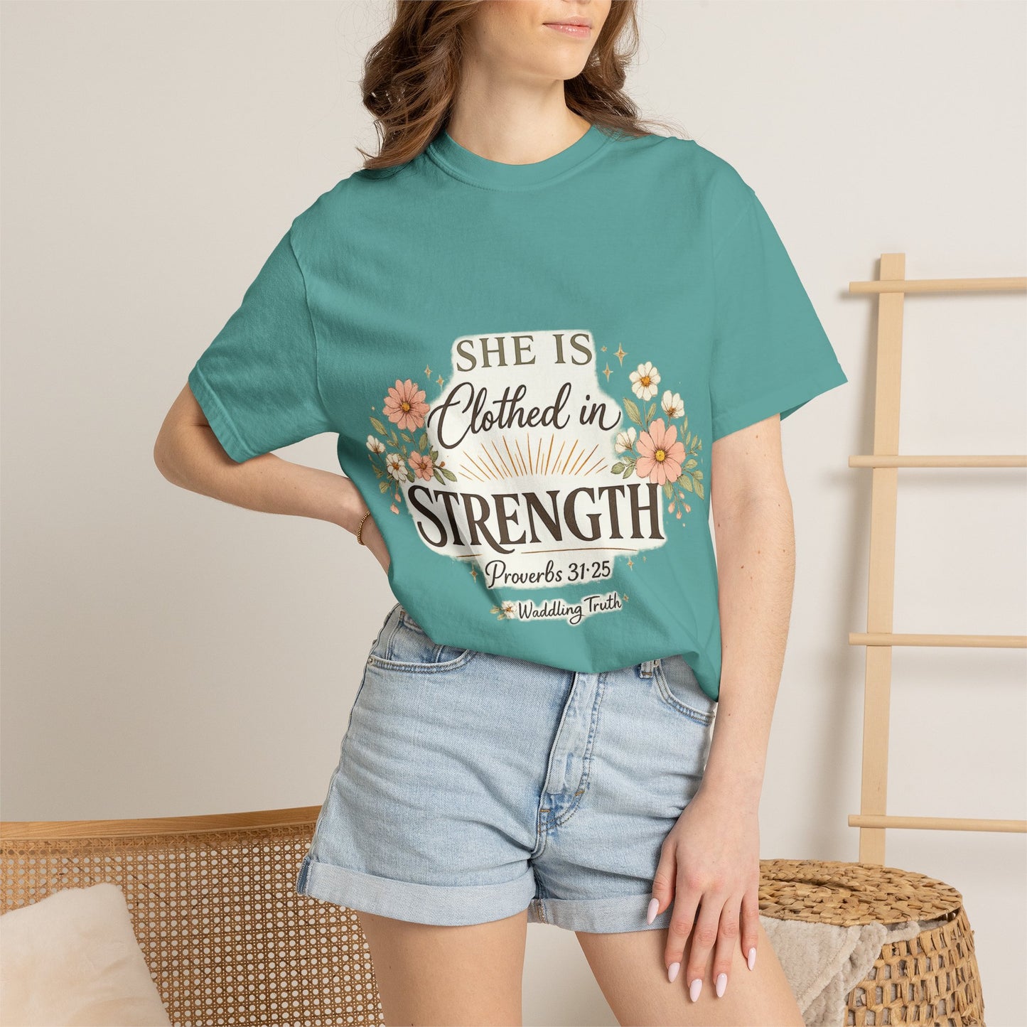 Proverbs 31:25 'Clothed in Strength' Christian T-Shirt — Faith & Motherhood