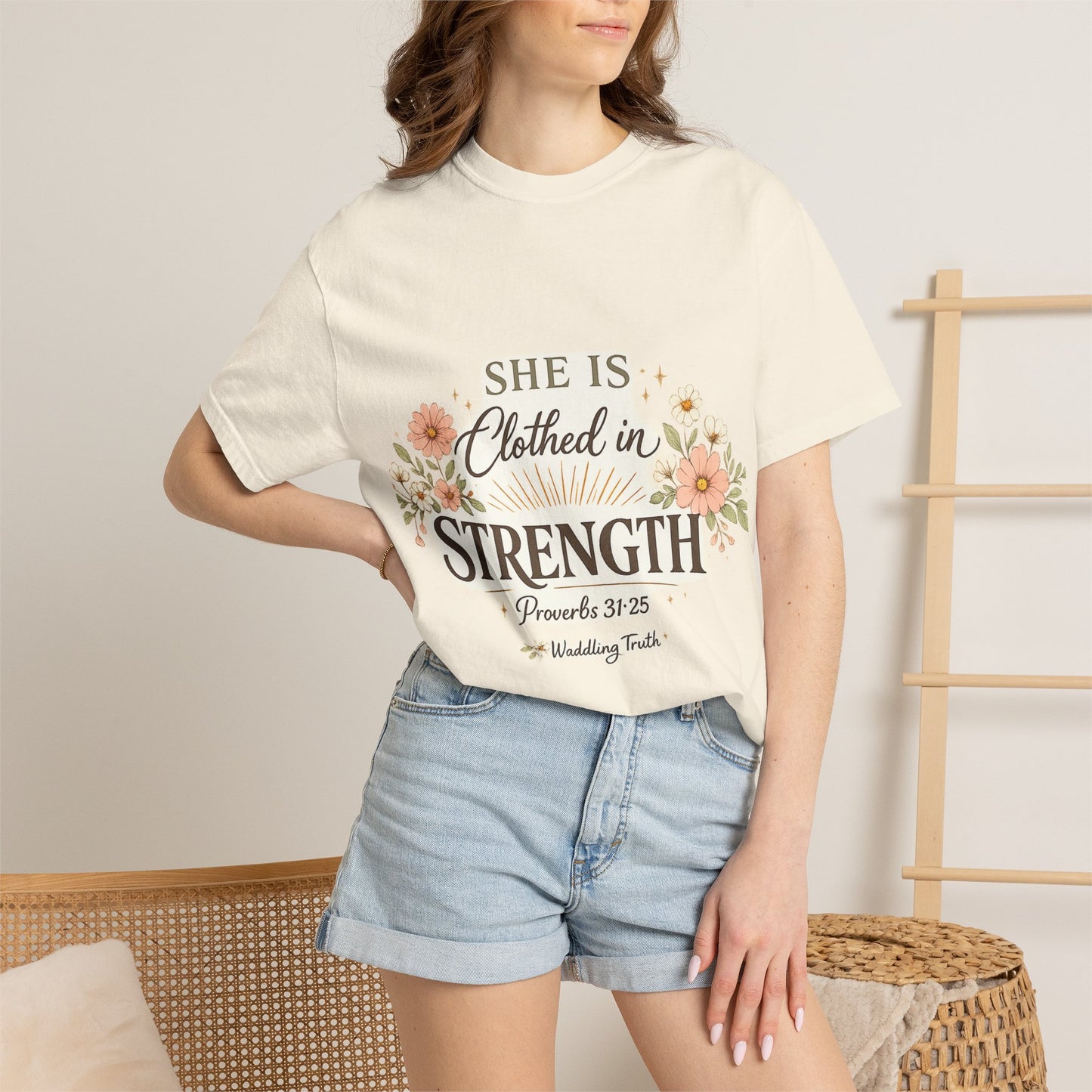 Proverbs 31:25 'Clothed in Strength' Christian T-Shirt — Faith & Motherhood