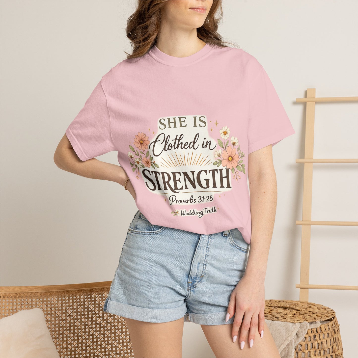 Proverbs 31:25 'Clothed in Strength' Christian T-Shirt — Faith & Motherhood