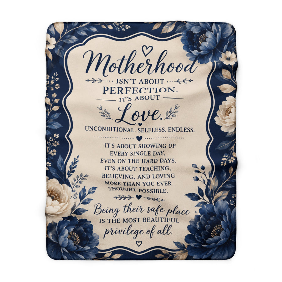 Motherhood Sherpa Blanket – "Motherhood Isn’t About Perfection, It’s About Love" Cozy Floral Throw