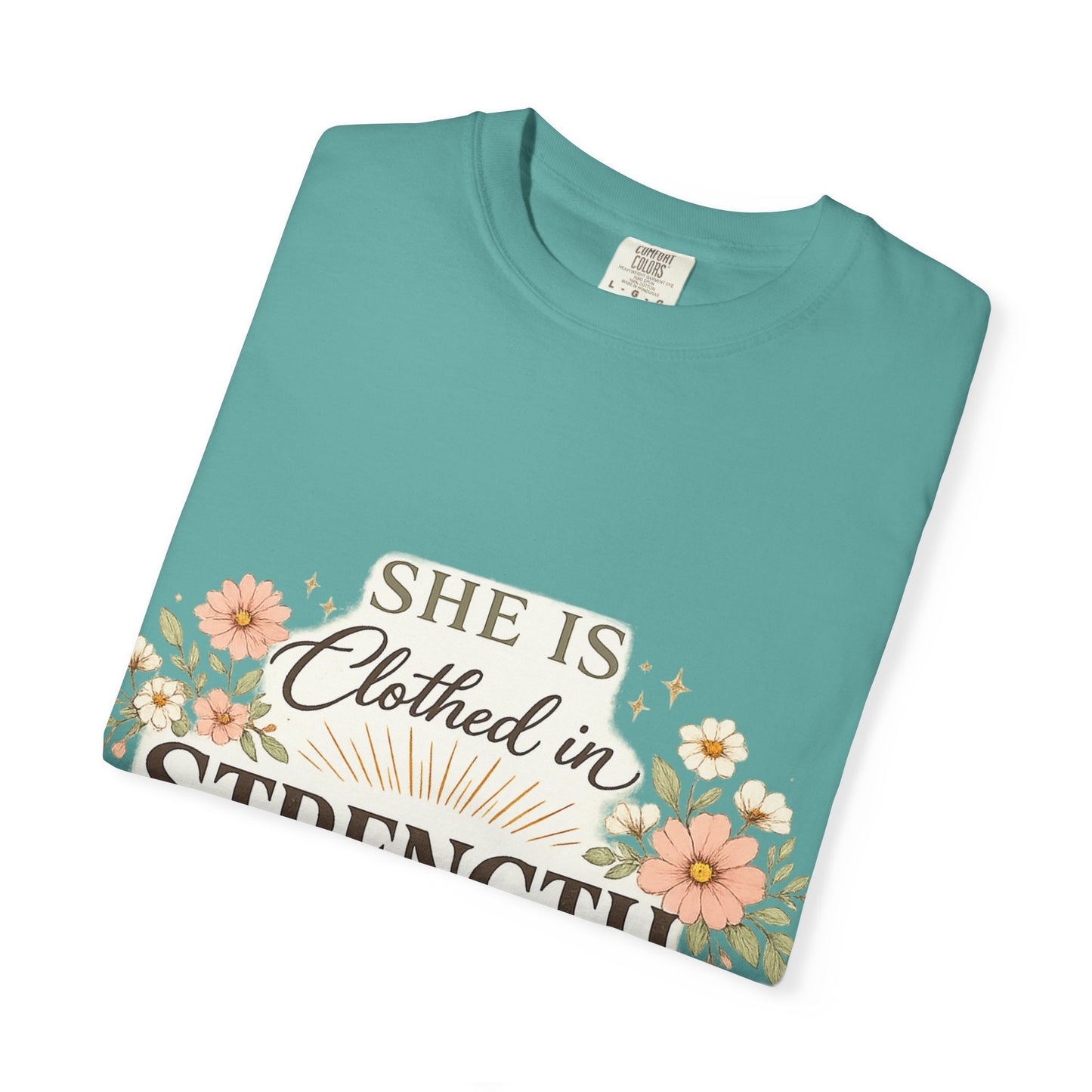 Proverbs 31:25 'Clothed in Strength' Christian T-Shirt — Faith & Motherhood