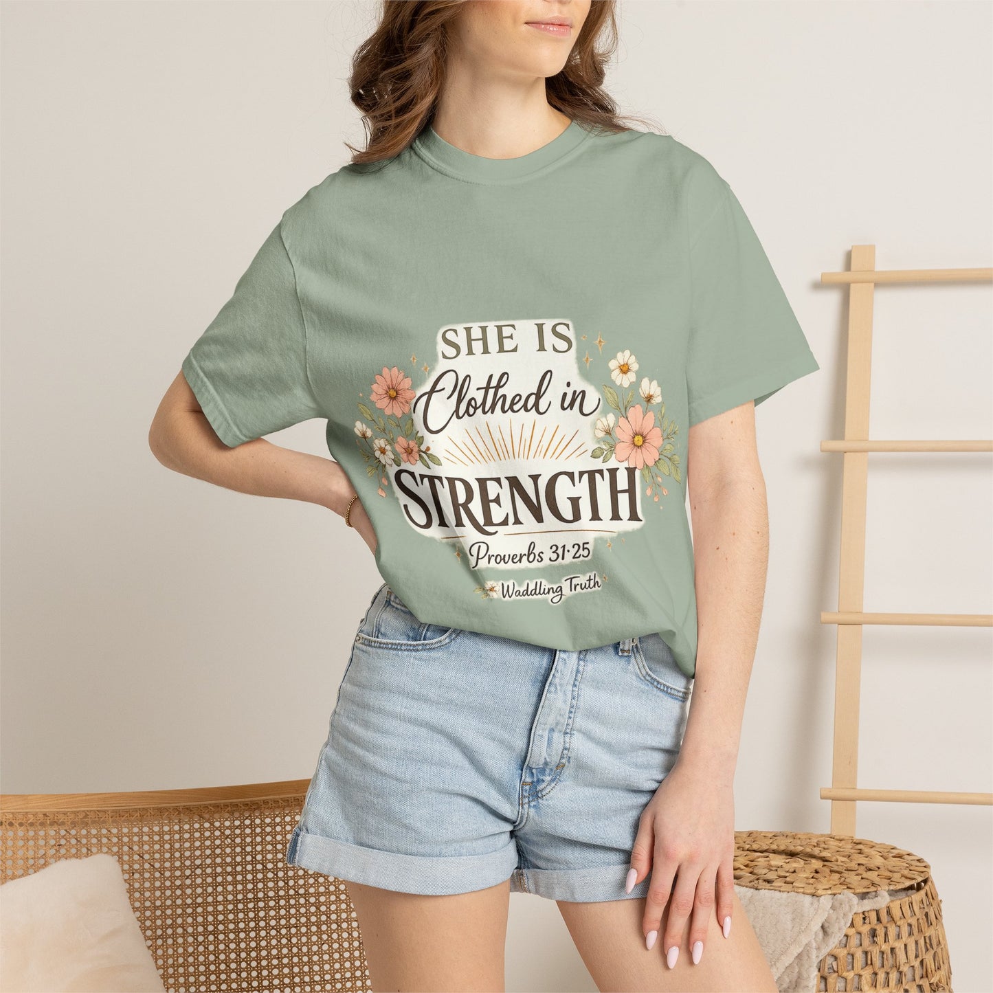 Proverbs 31:25 'Clothed in Strength' Christian T-Shirt — Faith & Motherhood