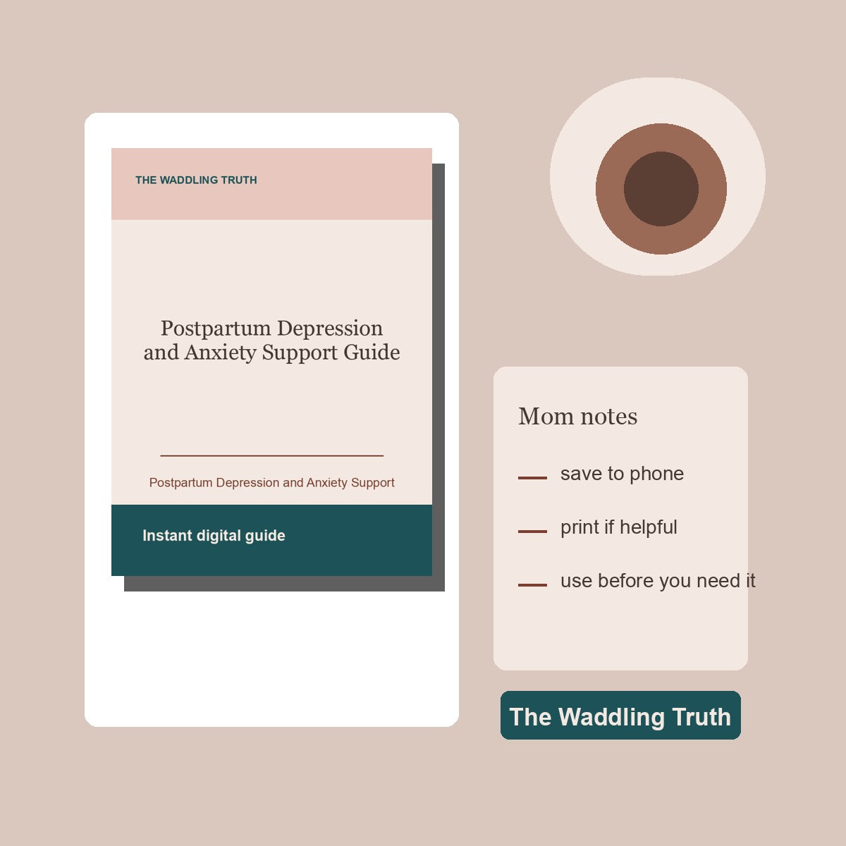 Postpartum Depression and Anxiety Support Guide flatlay digital guide mockup